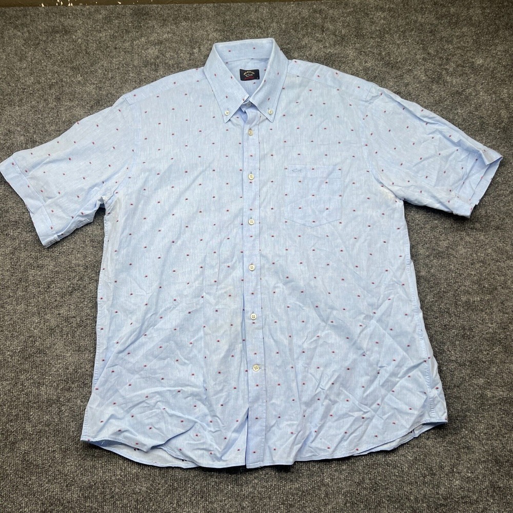 Paul & Shark Yachting Button Up Casual Shirt size 42 Short Sleeve Red Blue